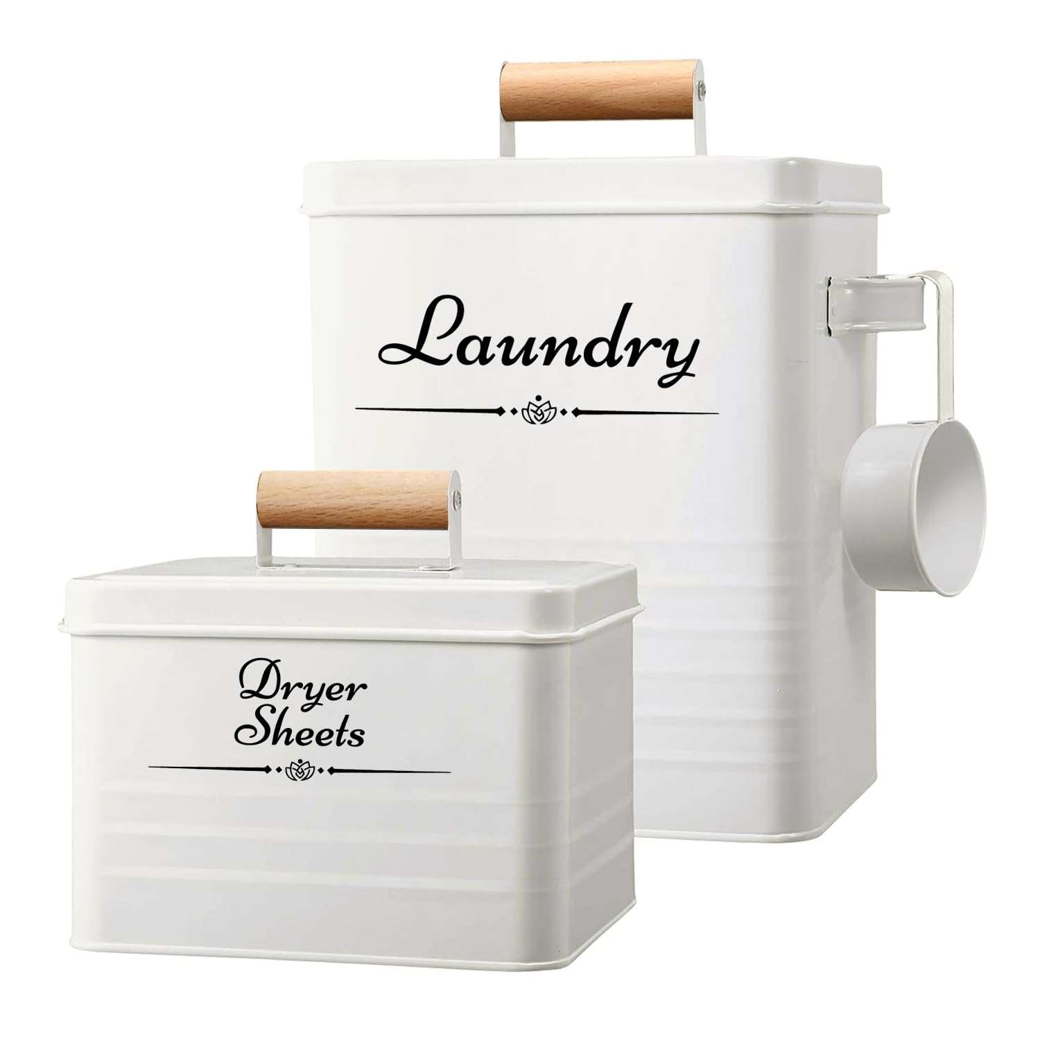 Farmhouse Metal Laundry Pods Container with Dryer Sheet Holder for Organization and Storage Laundry Room Decor - Holds