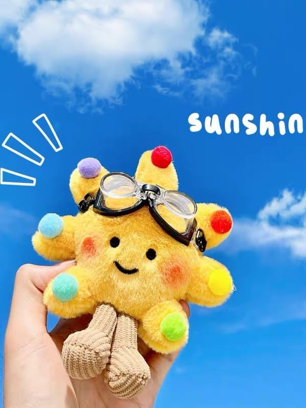 Cute Kaychain Sun Kawaii Purse Charms Plush Keychain Bag Charms Accessories for Car Purse Backpack(Rainbow) image 3