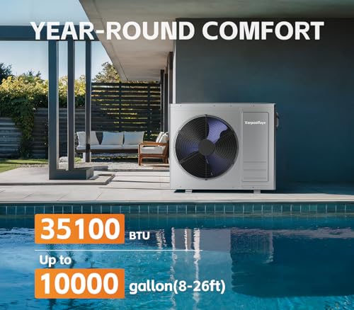 35100 BTU Electric Pool Heater For Inground Pool 10000 Gallon Above Ground Pool Heater Swimming Pool Heater Pump Heating or Cooling WiFi Control Schedule 220V 60HZ