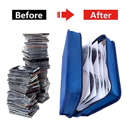 Siveit DVD Case, 128 Capacity CD/DVD Case Wallet Binder Storage Holder Booklet for Car Home Office and Travel (White Binder, Blue) - Thumbnail 4