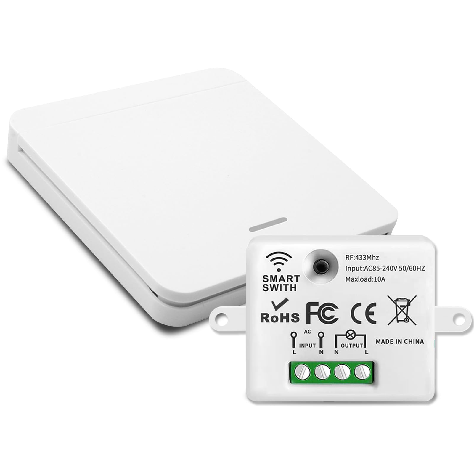 Remote Control Light Switch 240V, Wireless Light Switch Kit, No Wiring Required, Easy-Installing, with Mini 10A Receiver IP44 Waterproof Remote Control Wall Switches Panel for Lamps Fans House