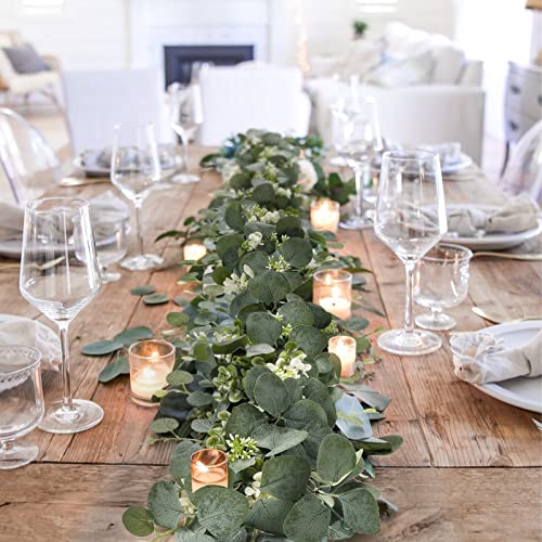 Betylifoy Eukalyptus Girlande 2 Stück Eukalyptus Blätter Girlande Künstliche Hängend Girlanden 175cm Hängend Grüne Blätter Deko mit Beeren Eukalyptusranke für Hochzeit Zuhause Tischdekoration