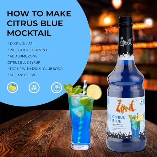 Image of Zone Citrus Blue Flavoured Syrup 1000ml | Refreshing Lemon Citrus Blend with Subtle Orange Notes | Perfect for Mocktails, Lemonades, Iced Teas & More | Ideal for Cafe, Restaurant & Home Use
