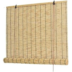 Persianas Ecologicas Cortina de Caña Ecológica,Estores de Bambú Transpirables,Cortina de Bambú Natural Personalizable,Pantalla de Privacidad de Jardín,con Elevación,Ancho 50-140cm,con Accesorios (W50xH100cm/20x39in)