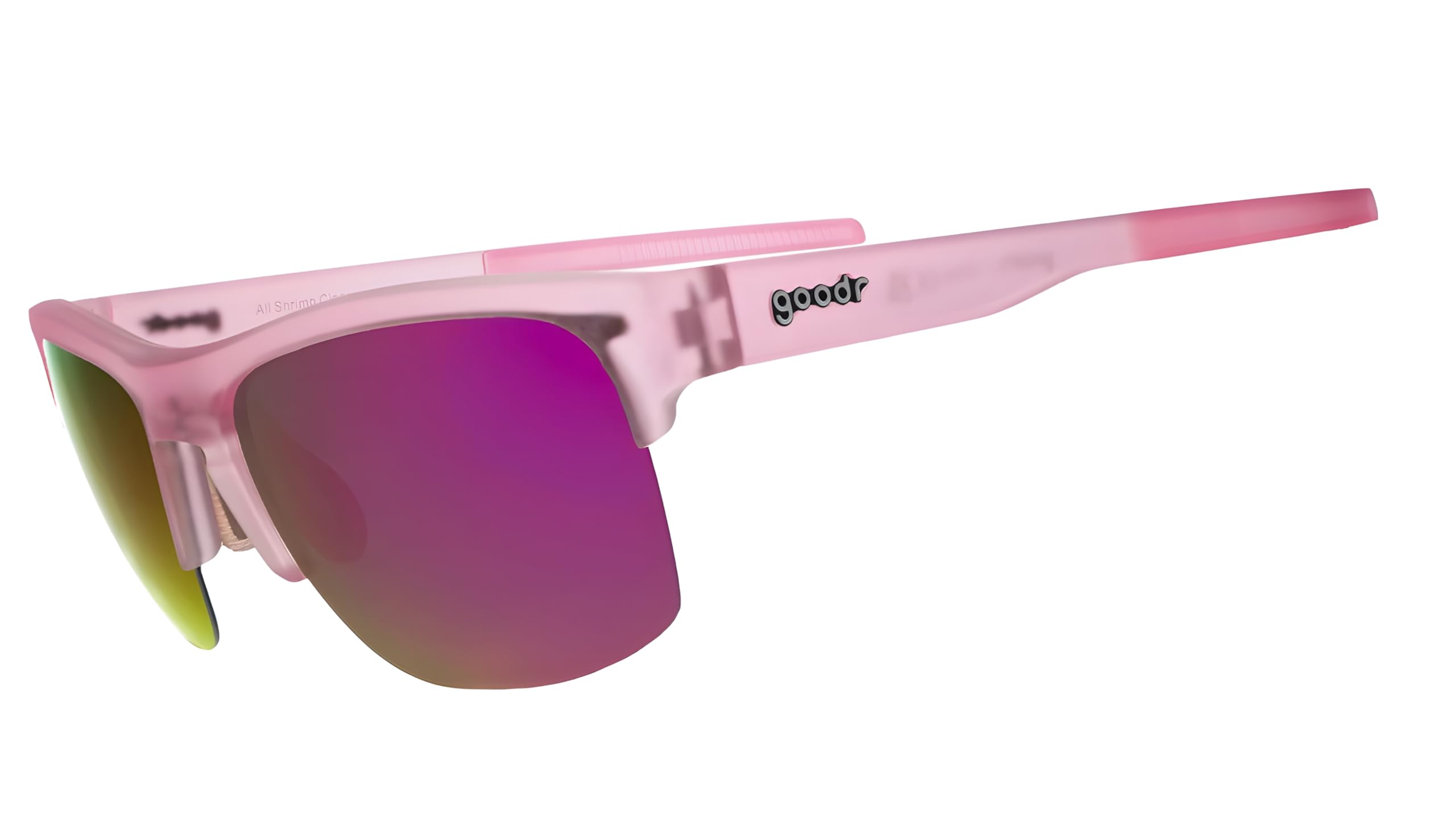 goodr All Shrimp Cleanse, Polarised Sunglasses for Men & Woman, Large Sized (Flex G), Pink Translucent Frame with Pink Mirrored Reflective Lenses, UV400 Protection, No Slip, No Bounce