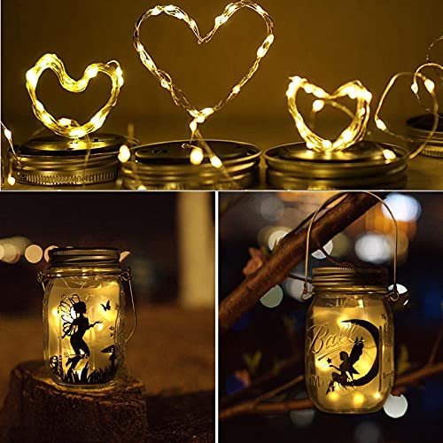 Angmln Upgraded Solar Mason Jar Lid Lights, 10 Pack 30 Led Fairy Star Firefly String Lids Lights Including (10 Pcs Hangers),For Wedding Patio Garden Party Decorations (No Jars) #TOP1