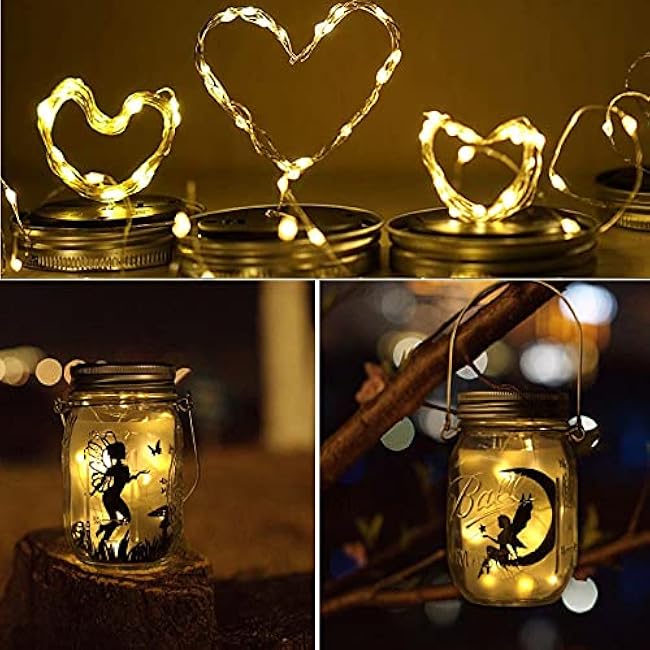 Solar Mason Jar Lights Lids, 10 Pack 30 LED Solar Fairy Lights for Regular Mouth Mason Jars, Outdoor Hanging Mason Jar Lights for Garden Yard Decor, Wedding (Jars Not Included)