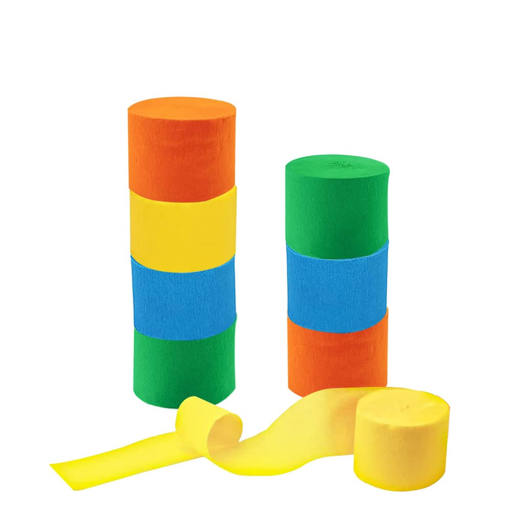 IGUO 8 Rolls Monster Party Supplies Crepe Paper Streamers,Yellow Blue Green Orange 82-Feet Paper Tassels for Colorful Monster Themed Baby Shower