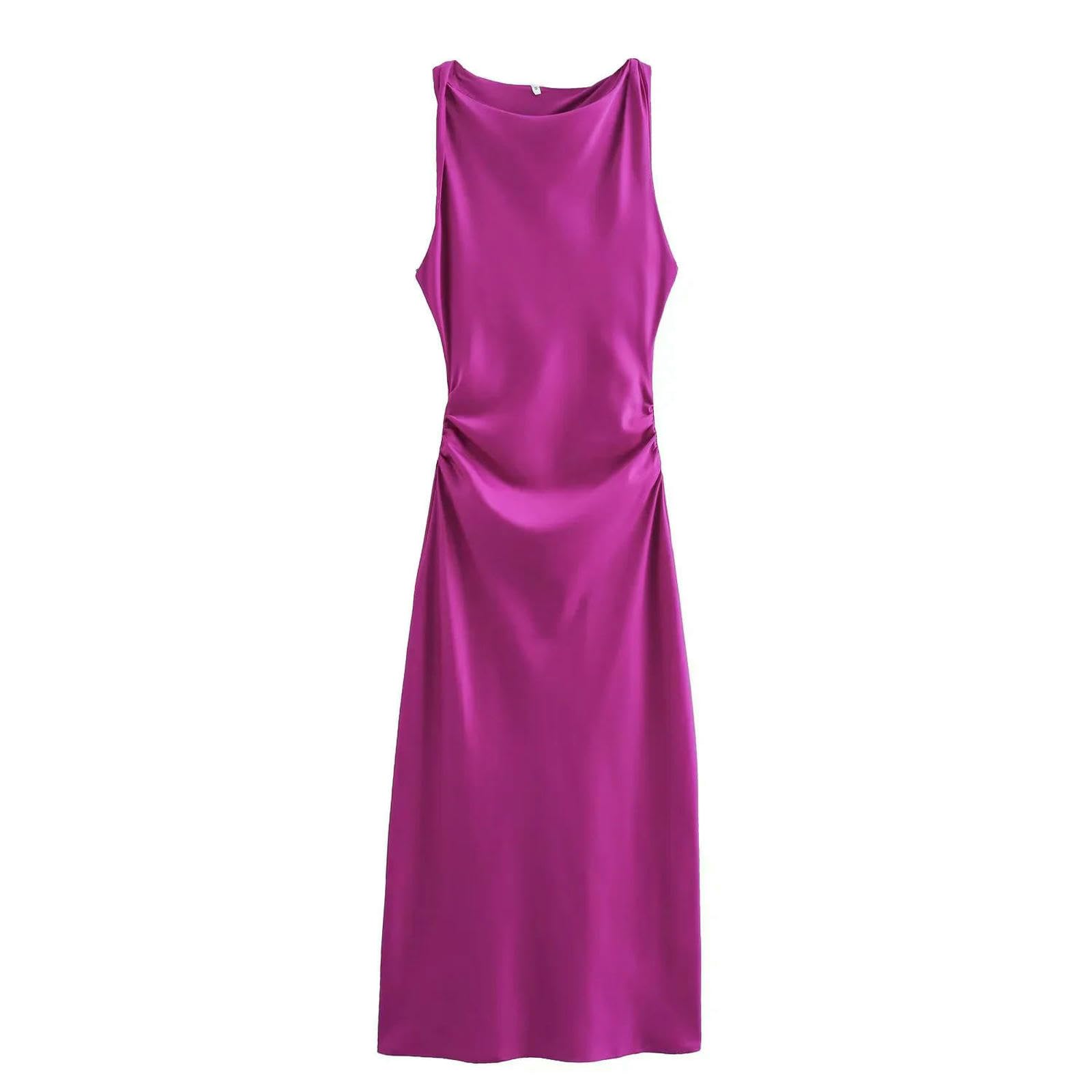 Vestito Donna Abiti Lunghi Satinici per Donne Slip Midi da Sexy Abito Sera Senza Maniche Eleganti-5-m