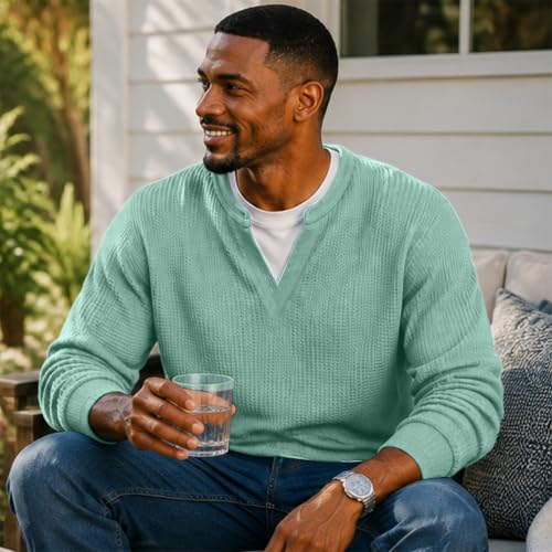 Vneck Tshirts Shirts for Men Thermal Waffle Knit Layered Look Sweatshirt - image 4