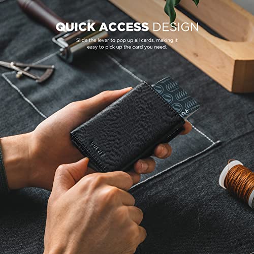 Image of VULKIT Pop up Card Wallet Minimalist Cash Wallets RFID Blocking Leather Smart Credit Card Holder with ID window for Men, Cross-Black, Standard, Minimalist