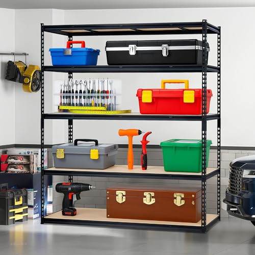Garage Storage Shelves 5 Tiers, Heavy Duty Storage Shelving Racks with 3000 Lbs Capacity, 60" L x 24" W x 72" H Metal Adjustable Shelving Unit for Kitchen Pantry Basement Bathroom Laundry
