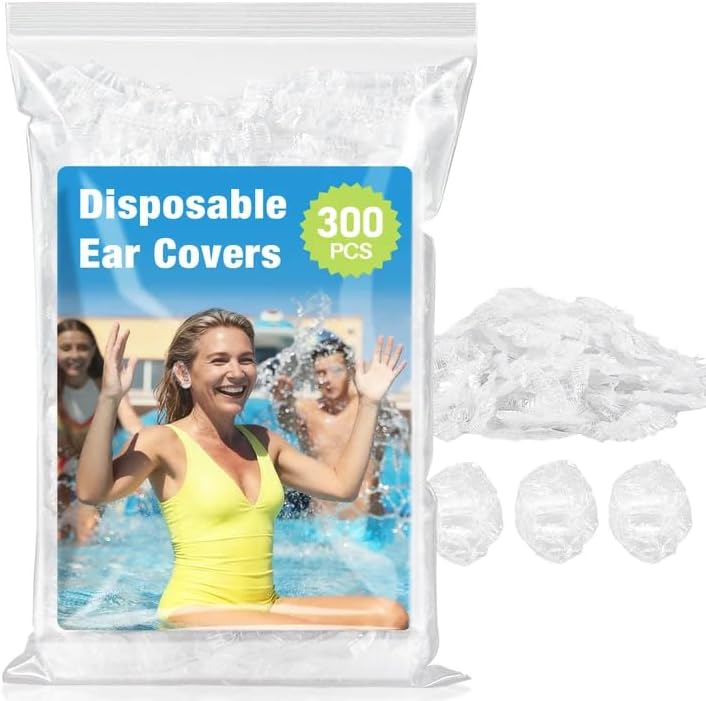 MAQIHAN 300 Pack Disposable Ear Covers - Plastic Ear Covers Waterproof Plastic Ear Protection Ear Caps for Hair Dye,Shower,Bathing,Salon,Spa,Hotel,Home