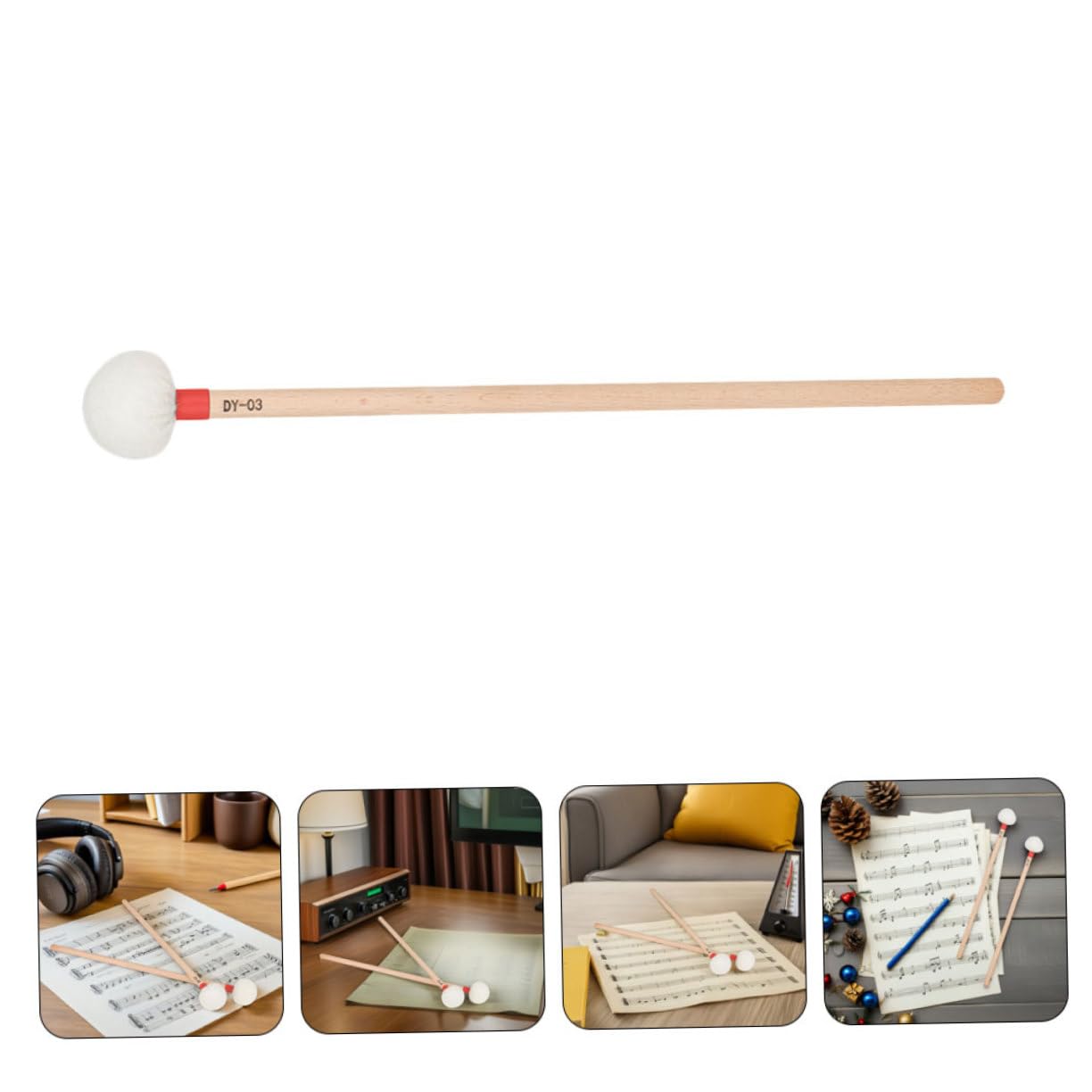 ERINGOGO 4 Sztuki Szt Młoteczki Do Timpani z Drewnianą Rączką i Białą Filcową Główką Precyzyjne Perkusyjne dla Orkiestry i Zespołów Szkolnych Miękkie Akcesoria Do Instrumentów Perkusyjnych