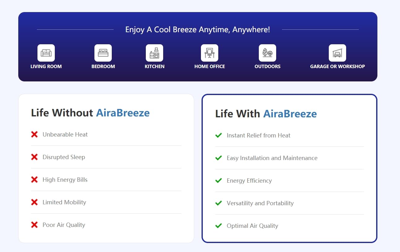AiraBreeze® Luftkühler, Airabreeze Kleine Klimaanlage für Zimmer, Tragbarer Klimaanlagen Ventilator Usb-Betriebener Luftkühler, Tischventilator mit Wasserkühlung, für Familie, Klimaanlage, Reisen
