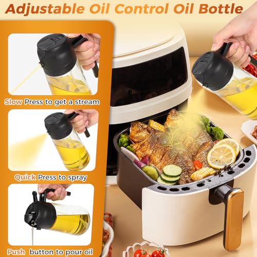 Spruzzino Olio per Friggitrice aria, 2 in 1 Spruzzatore Olio Spray 470 ml Nebulizzatore Oliera Spray, Spray per Olio da Cucina per Cucinare, Cuocere, Grigliare, Insalata - immagine 3