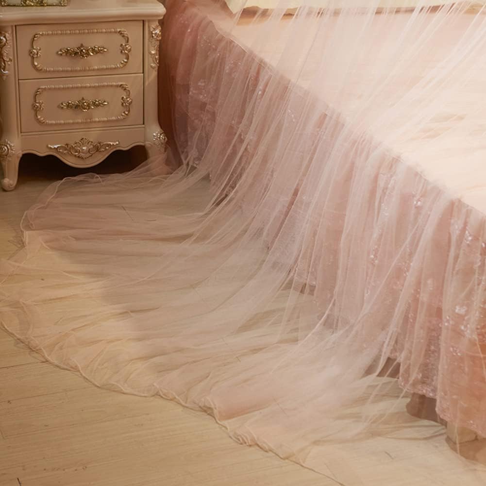Breathable Round Canopy Lace Princess Net Bed Curtain Netting (Beige)