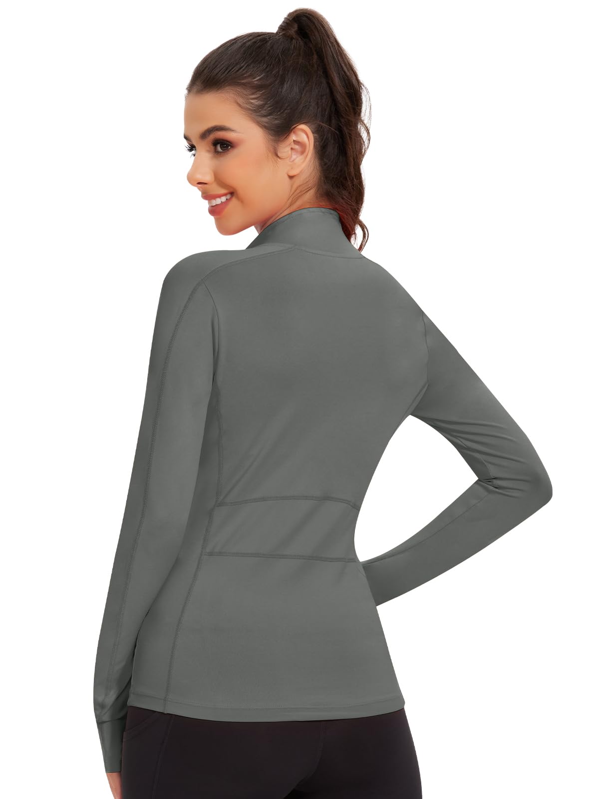 VUTRU Veste de course à pied pour femme - Veste de sport - Manches longues - Veste respirante avec poches - Trous pour les pouces avec fermeture éclair
