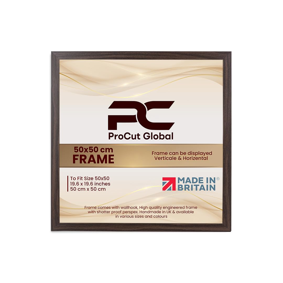 Procut Global 50X50CM Walnut Picture Frames – Sleek Wooden Photo Frame with Shatterproof Perspex for Wall or Tabletop – Perfect for Posters, Certificates, Prints–Multiple Sizes & Colors Available — image 1
