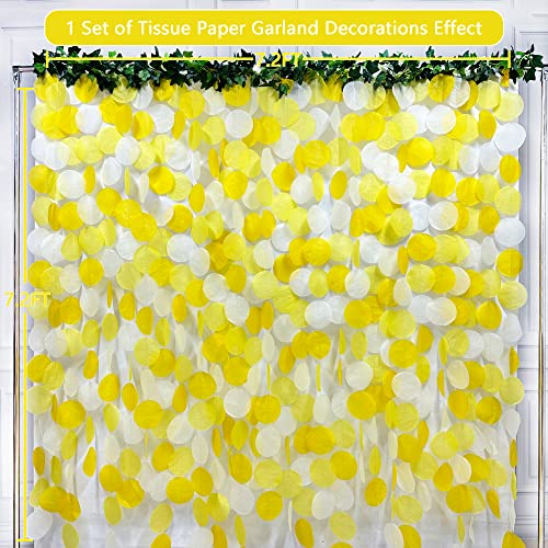 Image of 205 Ft Yellow White Party Decorations Gradient Yellow Big Circle Dots Backdrop Streamer Ombre Yellow Tissue Paper Polka Dot Hanging Garland for Birthday Bee Sunflower Lemon Party Supplies
