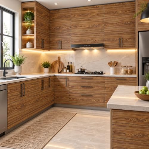 Image of HOME13 Wood Grain Wallpaper Peel and Stick Wood Contact Paper Self Adhesive Removable Thicken Wooden Wall Paper for Kitchen Cabinets Drawer Shelf Liner Waterproof(24x147 Inch, Sugery Wooden)