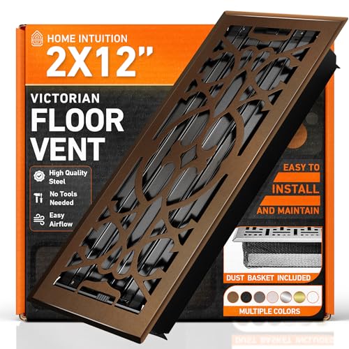 2X12 Floor Vent Covers Floor Register with Mesh Cover Trap, Heat and Air, Walkable Metal Floor Vent for HVAC Duct, Victorian, Oiled Bronze