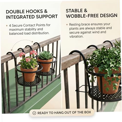 Support de plante de garde-corps robuste pour balcon (2 pièces) - 5