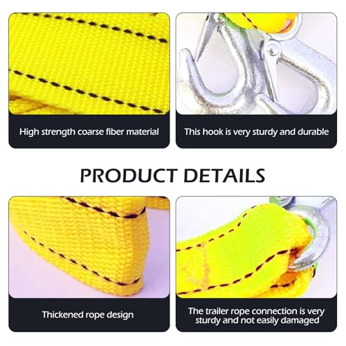 yorpyep Car Towing Rope, Double-layer Thickened Nylon Towing Strap with U-shaped Hook, Safety Reflective Multi-functional Vehicle Securing Straps Binding Belt Tool, for Most Cars Trailers (Yellow)