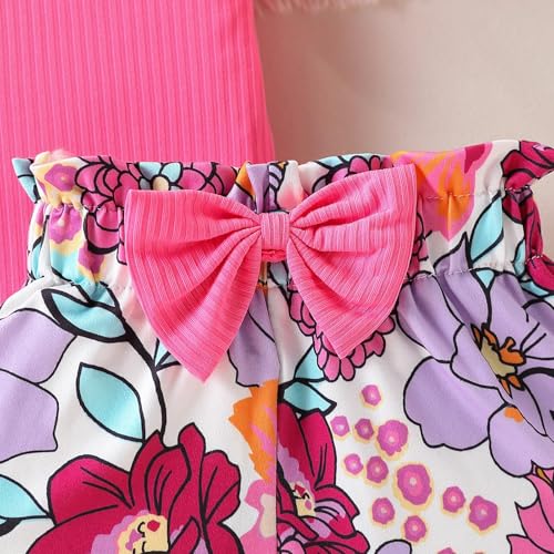 Image of Azmxynol Toddler Girls Clothes Cap Sleeve T-Shirt + Bowknot Print 2pcs Summer Shorts Outfit Set For Girls, Size 4-8 Years