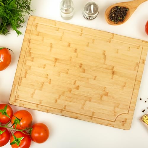 Thick 3XLarge 24x18 Bamboo Cutting Board with Groove, Heavy Duty Meat & Cheese