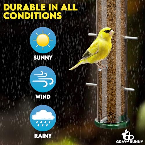 Gray Bunny Bird Feeders for Outdoors Hanging, 8 Port, Metal Finch Bird Feeder, Thistle & Nyjer Feeder, ChewProof, Great for Wild Bird - Green