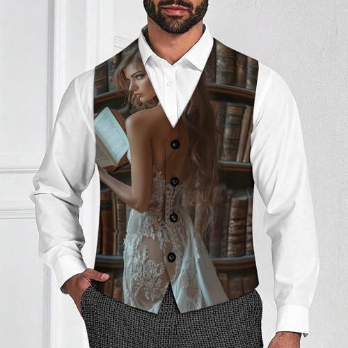Woman Portrait Oil Painting Mens Slim Fit Suit Vest Dress Waistcoat Casual Business Vest2