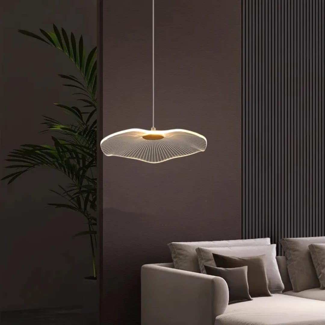 Glowave® Royal LED Lotus Leaf Shape Classic Gold Finish Acrylic Bedside Pendant Hanging Light Lamp - Tricolour | Warm White, White, Natural White | (H02/1P)-image-39