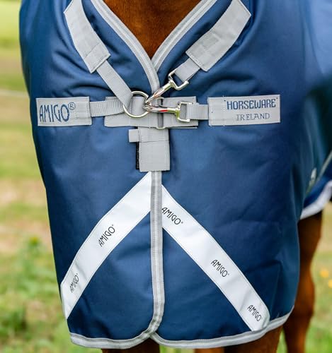 Image of Horseware Amigo Bravo 12 Plus Turnout 400g - Navy /Titanium Grey & Silver, 66 inches