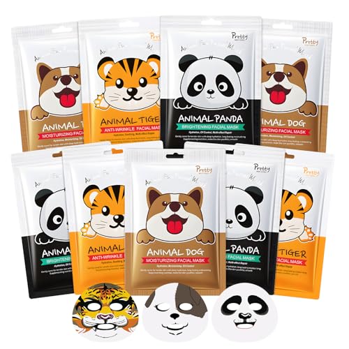 Mascarilla Facial Niña, 9 Piezas Mascarillas Faciales para Niñas, Mascarilla Facial Hidratante con Estampados de Animales, Mascarilla Facial Coreana Apto para Todo Tipo de Piel