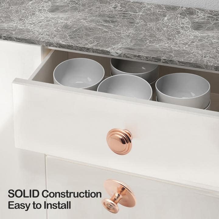 Miniatura 4 de Probrico Perillas de gabinete de oro rosa de un solo agujero, manijas de cajón redondas, manijas sólidas para armario de cocina, baño, 1-13 pulgadas