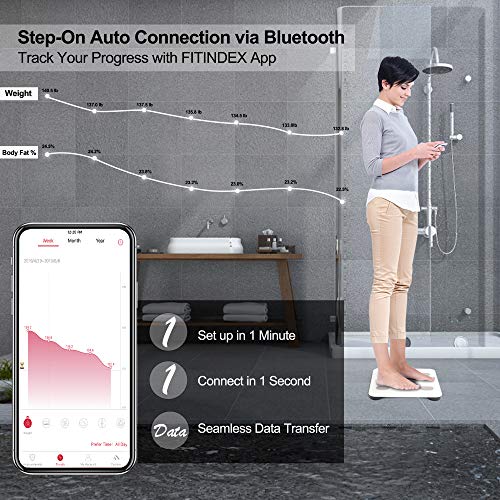 FITINDEX Smart Body Fat Scale with Upgraded App, High Precision Bathroom Scales Digital Weight and Body Fat Body Composition Monitor, 396lb/180kg, White - Thumbnail 4