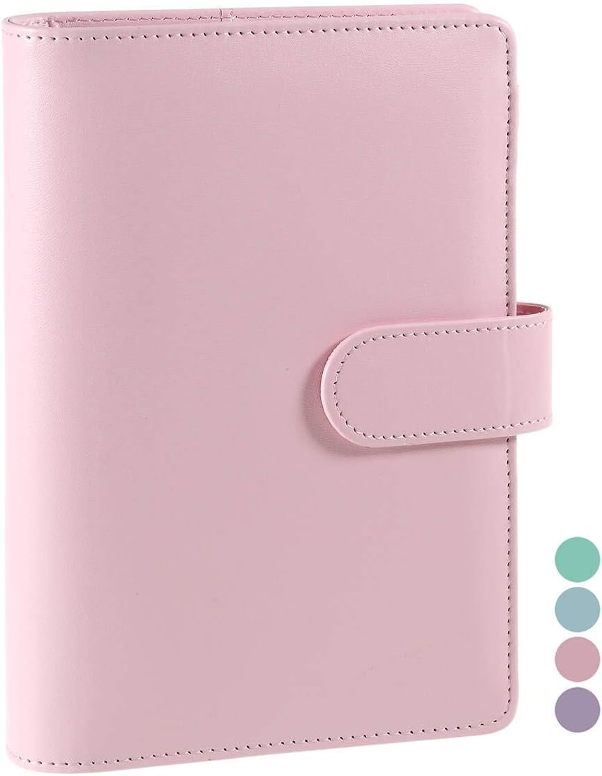 A5 PU Leather Notebook Binder, Refillable A5 Inner Filler Papers Journal Binder Cover with 6 Ring, Personal Diary Schedule Organizer Planner Binder with Magnetic Buckle Closure 7 x 9 ¼" [Pink]