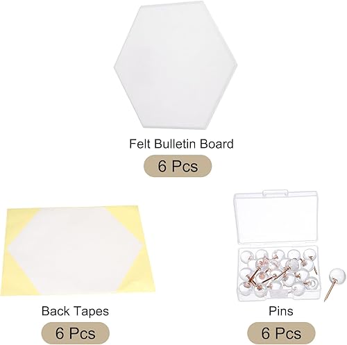 Miniatura 5 de Rebower Tablón de anuncios de fieltro autoadhesivo de corcho hexagonal (con pines), para calcomanías de decoración de pared de oficina y hogar - 12