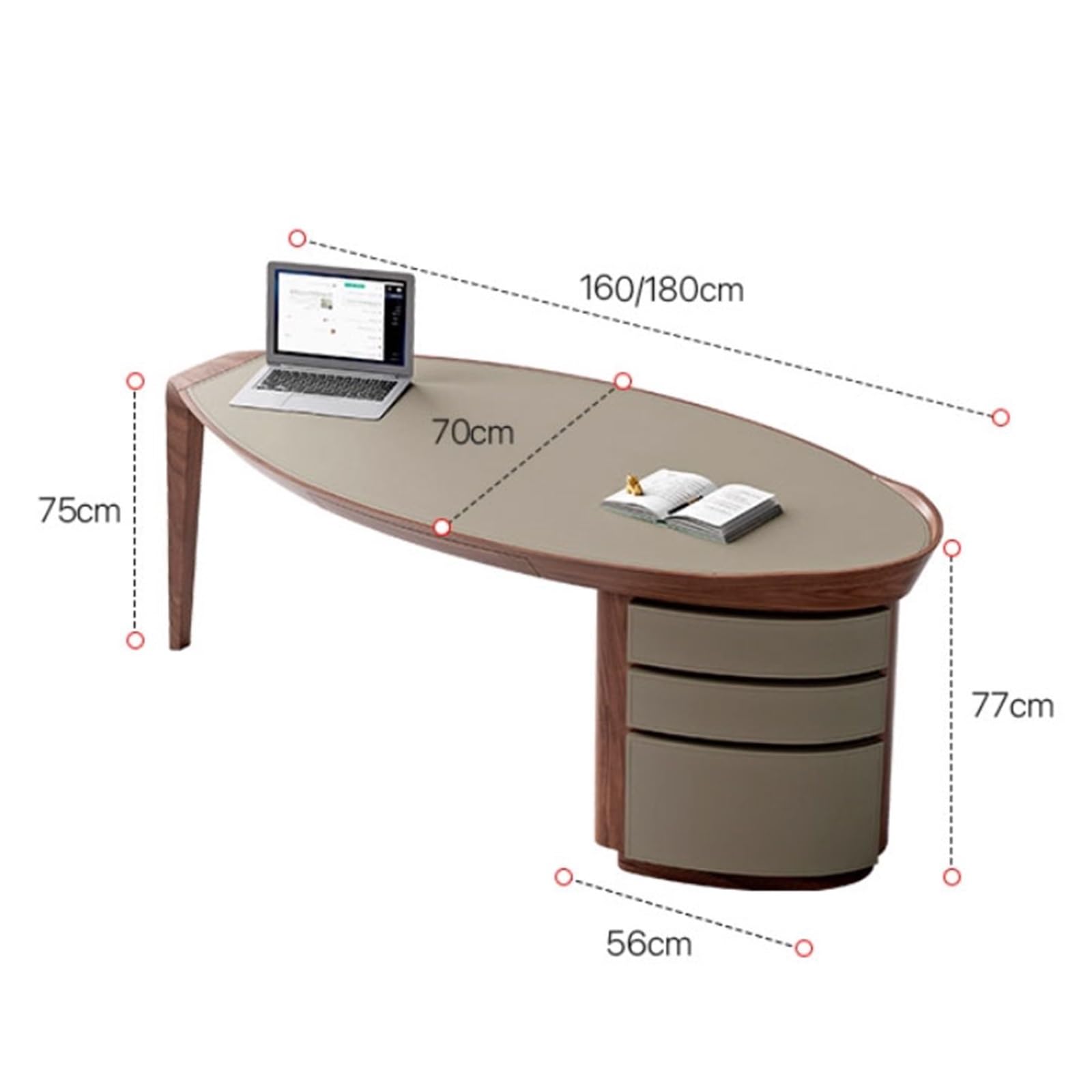 Acrittura Scrivania moderna for casa e ufficio con 3 cassetti in legno(S)