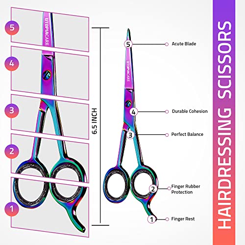 Image of Utopia Care Hair Cutting and Hairdressing Scissors 6.5 Inch, Premium Stainless Steel Shears with Smooth Razor and Sharp Edge Blades for Salons, Men, Women and Kids, Rainbow