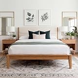 Yechen Japanese Joinery Bamboo King Bed Frame with Upholstered Headboard, Mid-Century FSC-Certified Solid Bamboo Wood Platform Beds, Noise-Free with Metal Support, Easy Assembly, No Box Spring Needed