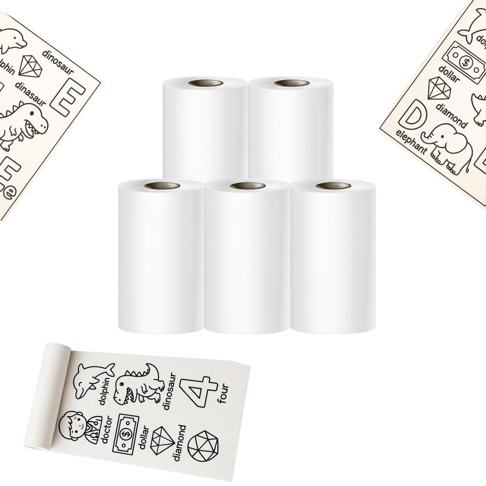 Toy Imagine Non-Sticky Thermal Printer Paper Roll – 2.5 Inch White | 58mm Mini Thermal Roll for Kids Camera, Label, Photo Printers & Billing – Pack of 5