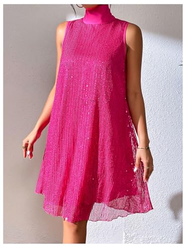 Image of Floerns Women's Sequin Sleeveless Tank High Neck Bow Shiny Party Dress