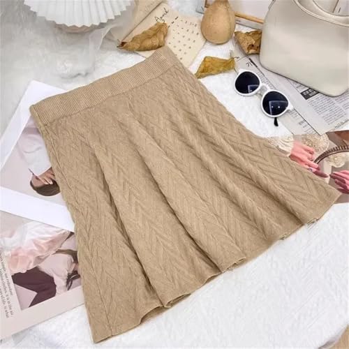 Women's High Waist Draped Feeling Pleated Skirt Solid Color Knitted A-Line Umbrella Half Length Skirt3