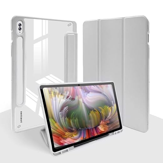 SZAMBIT Capa compatível com Tablet Samsung Galaxy Tab,com Porta Lápis,Capa de Proteção com Três Dobras com Costas Transparentes,Tampa Inteligente de Acordar/Sono Automático (TAB S6 Lite 10.4 2018/2022,Cinza)