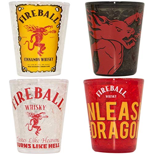 Silver Buffalo Fireball Whisky Logos Plastic Freeze Gel Mini Cups, Set of 4, 1.5-Ounce, 4 Piece Set, Multicolor