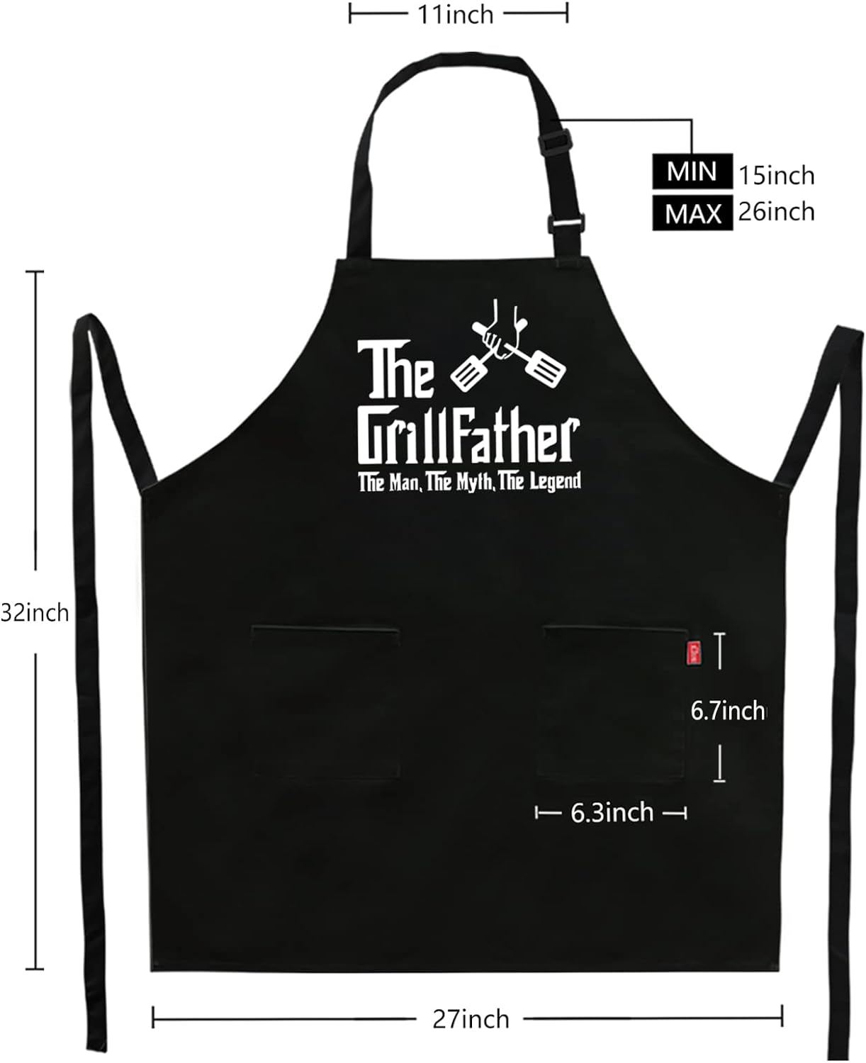 Kaidouma Funny Grill Aprons for Men - The Grillfather - Men’s Funny Chef Cooking Grilling BBQ Apron with 2 Pockets - Birthday Father's Day Christmas Gifts for Dad, Step Dad, Father in Law, Husband - Image 4