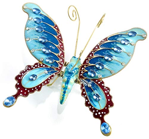 Kubla Craft Handmade Enamel Bejeweled Blue Butterfly Hanging Ornament