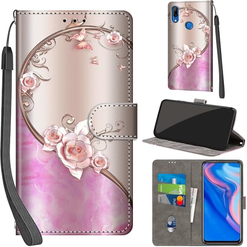 Handyhülle für Huawei P Smart Z / Y9 Prime 2019 Hüllen Premium Leder Hülle Klappbar Wallet Magnet Kartenfach Standfunktion Schutzhülle kompatibel mit Huawei Honor 9X / 9X pro Cover,Rose